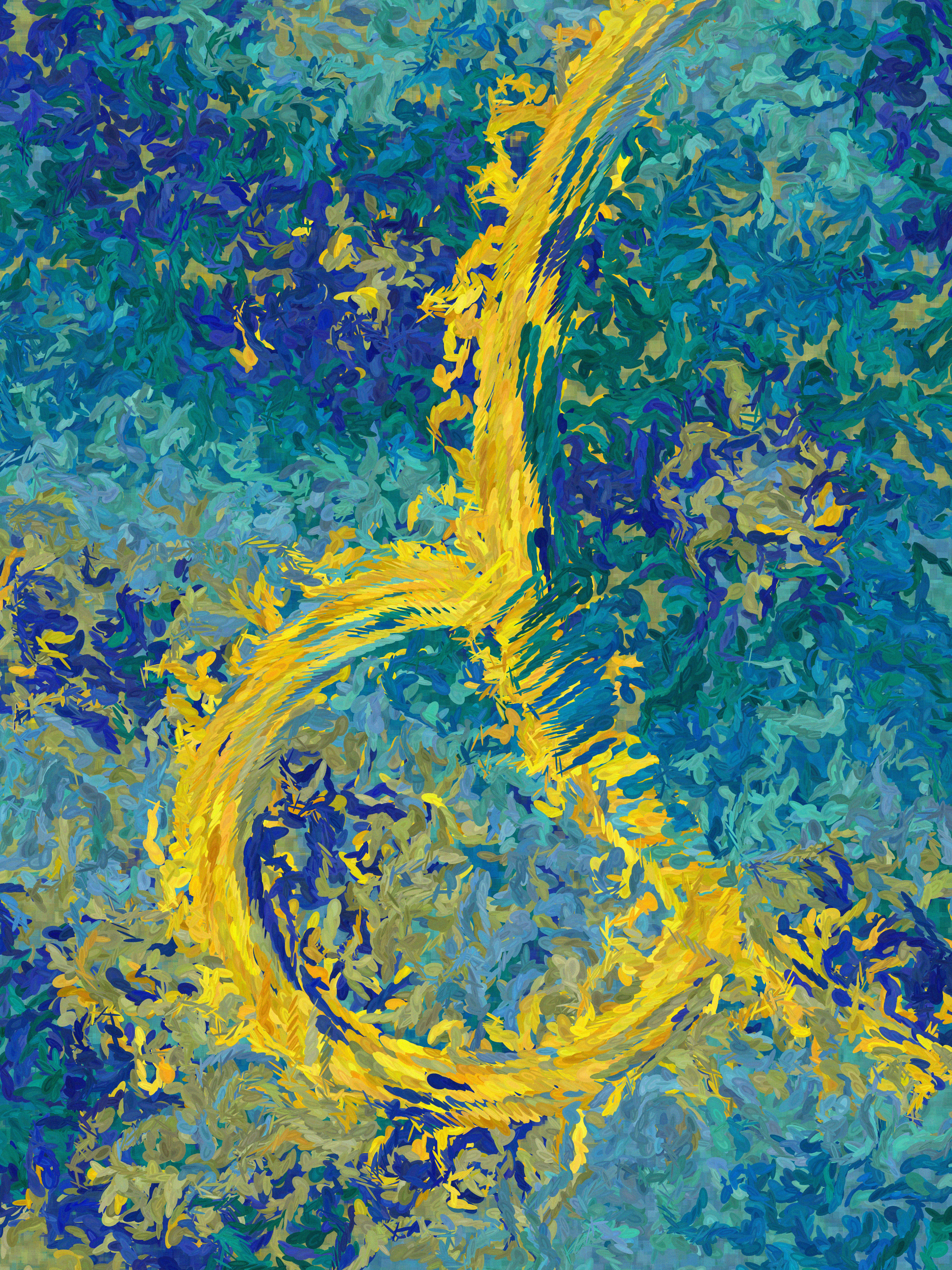 wavy art with blue background and yellow bands